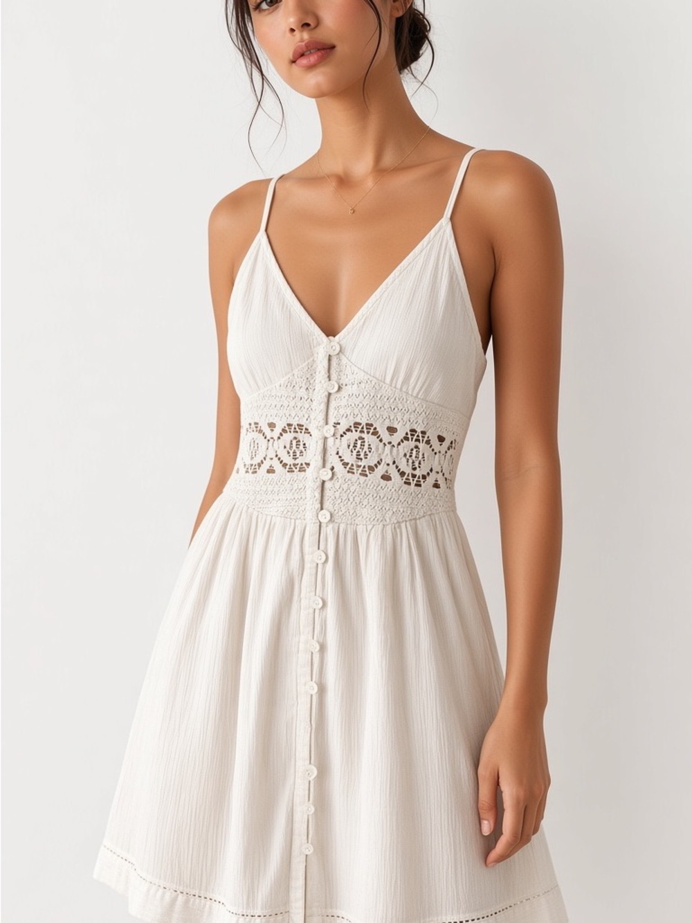 Topshop PETITE Cream Eyelet-Trim Button Mini Dress
